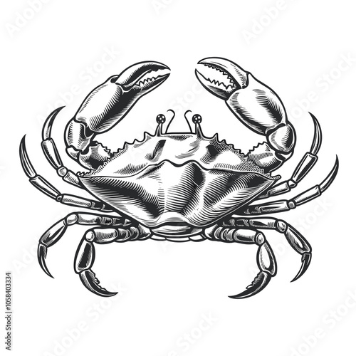 Crab Vector Illustration, Black and White, Marine Life
