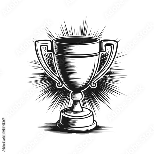 Standing Trophy Vector Design, Black and White, Success Icon