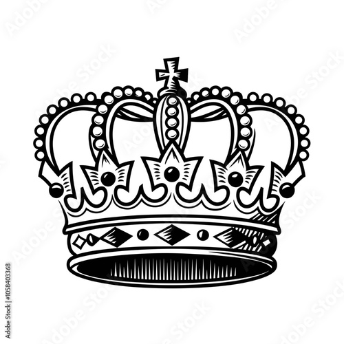 Crown Vector Sketch, Black and White, Royalty Symbol