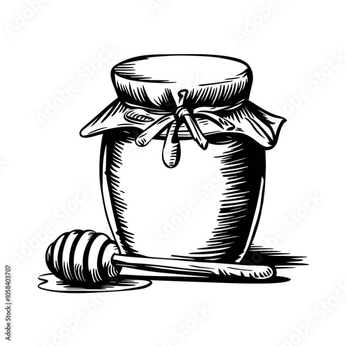 Honey Jar Illustration, Traditional Style, Culinary Concept