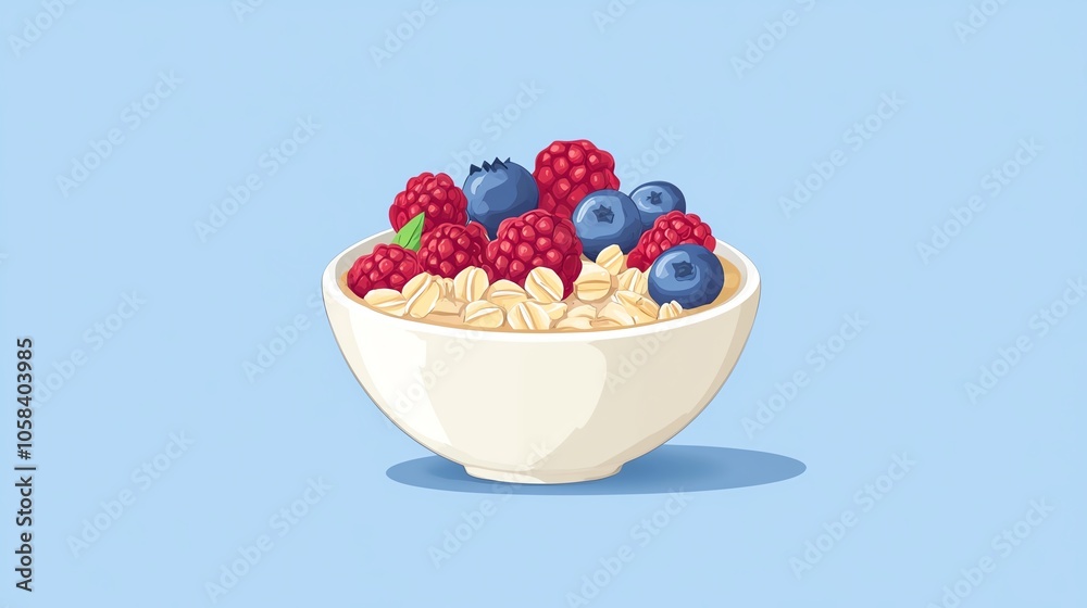Delicious bowl of mixed berries and oatmeal on a soft blue background. Delicious bowl of mixed berries and oatmeal on a soft blue background.
