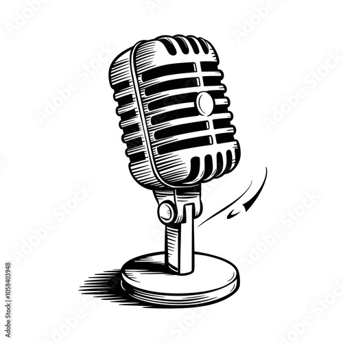 Classic Microphone Sketch, Black and White, Audio Representation