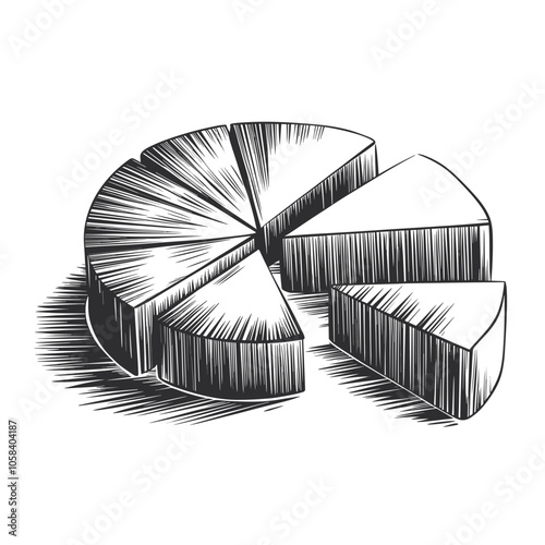 Pie Chart, Artistic Black and White Vector, Data Visualization