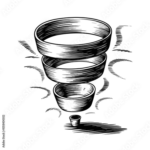 Funnels, Hand-Drawn Black and White Vector, Sales Concept