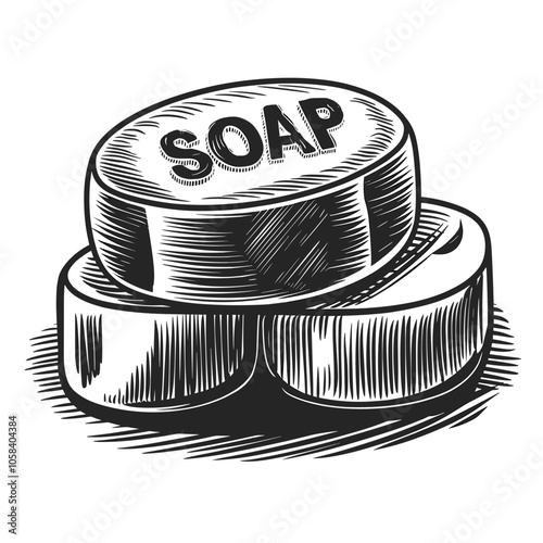 Soap Bar Monochrome Illustration in Doodle Style, Vector
