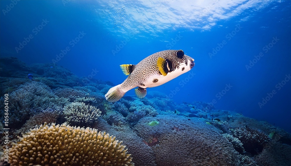 Obraz premium Yellowspotted Burrfish on a coral reef
