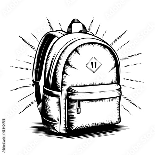 Backpack Sketch, Black and White, Hiking and School Gear