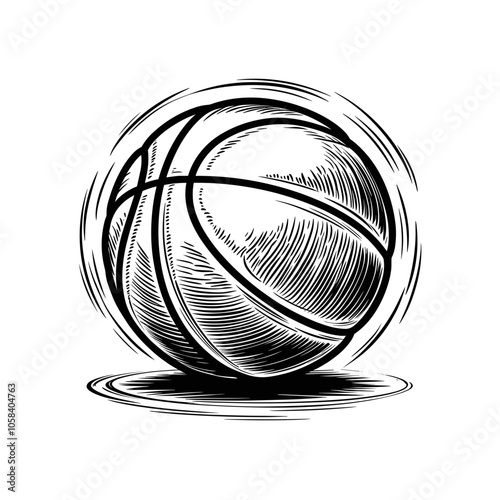 Basketball Illustration, Black and White, Game and Athletic Symbol