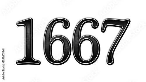 black metal 3d design of number 1667 on white background.