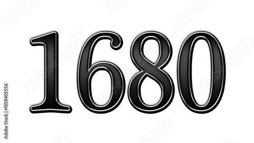 black metal 3d design of number 1680 on white background.