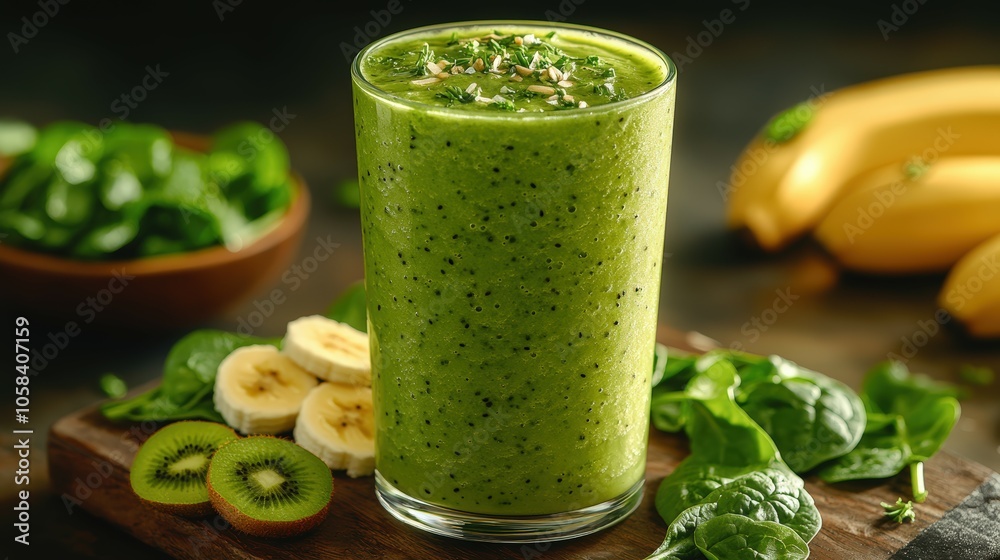 Fresh Green Smoothie with Fruits and Spinach Fresh Green Smoothie with Fruits and Spinach