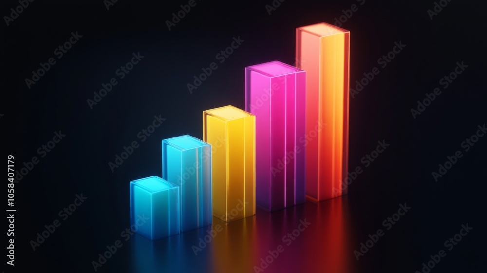 Colorful 3D Bar Graph on Dark Background Colorful 3D Bar Graph on Dark Background
