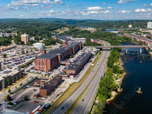 Notre Dame neighbourhood and the Merrimack River,, Manchester, New Hampshire, United States.