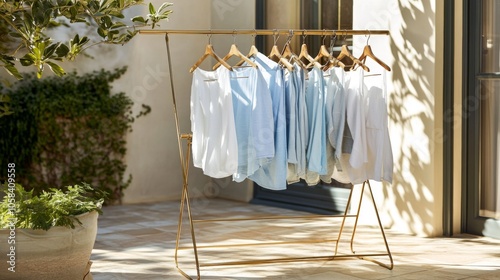 Stylish Shirts Hanging on Rack Outdoors