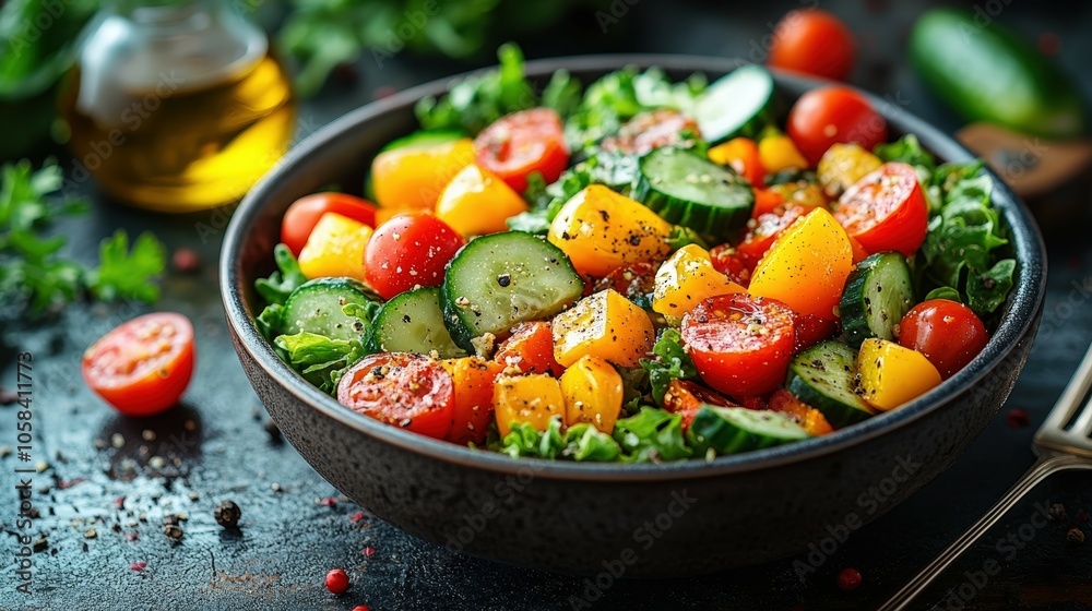 Colorful Fresh Salad with Vibrant Vegetables in Bowl Colorful Fresh Salad with Vibrant Vegetables in Bowl
