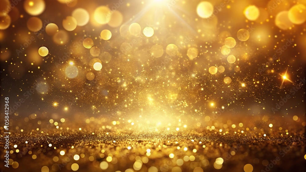 Gold abstract bokeh background with real backlit dust particles creating a symmetrical pattern Gold abstract bokeh background with real backlit dust particles creating a symmetrical pattern