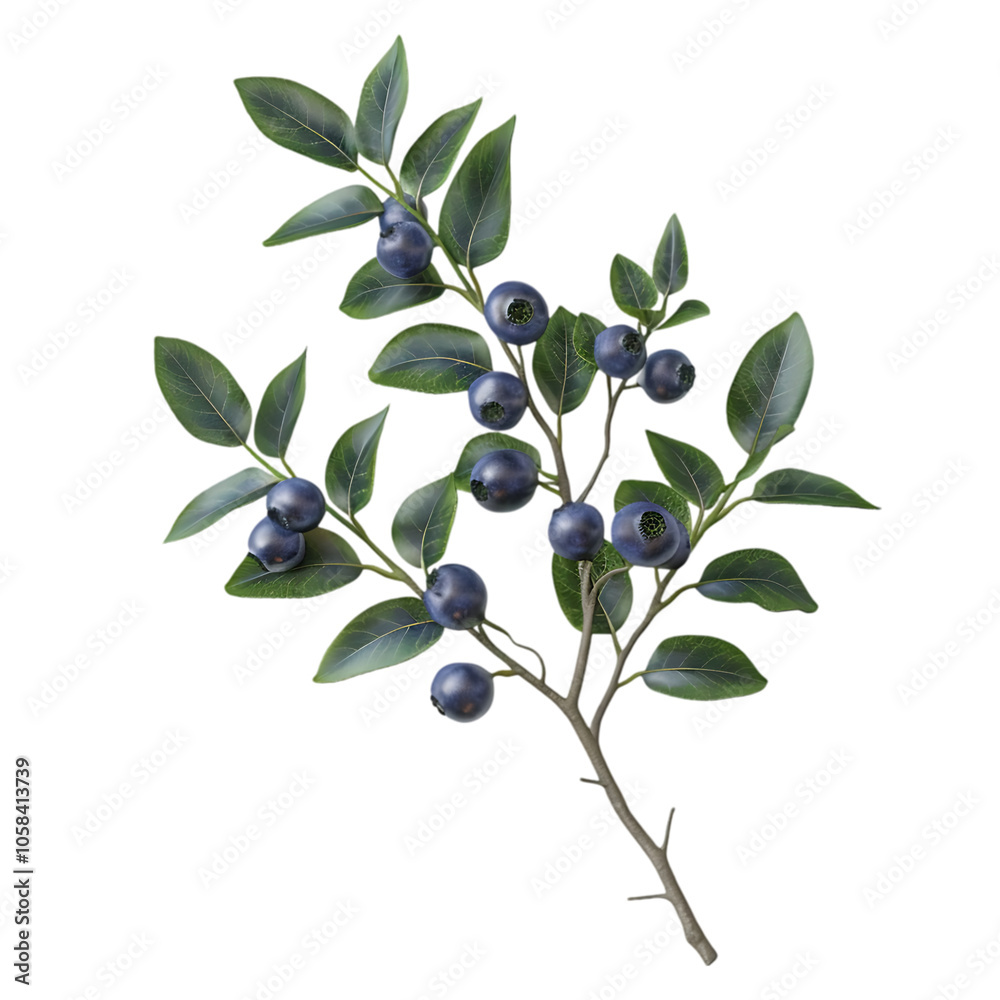 Close-up of a branch with ripe blueberries and green leaves. Close-up of a branch with ripe blueberries and green leaves.