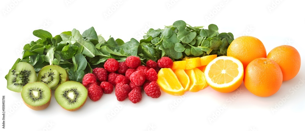 Vibrant fresh fruits and greens for a healthy diet Vibrant fresh fruits and greens for a healthy diet