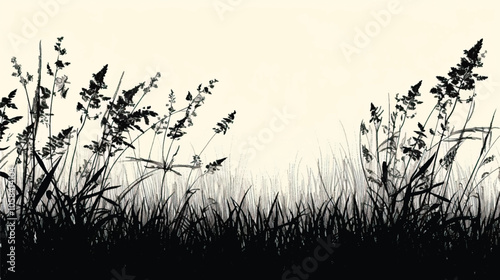 A meadow filled with tall grasses. silhouette illustration