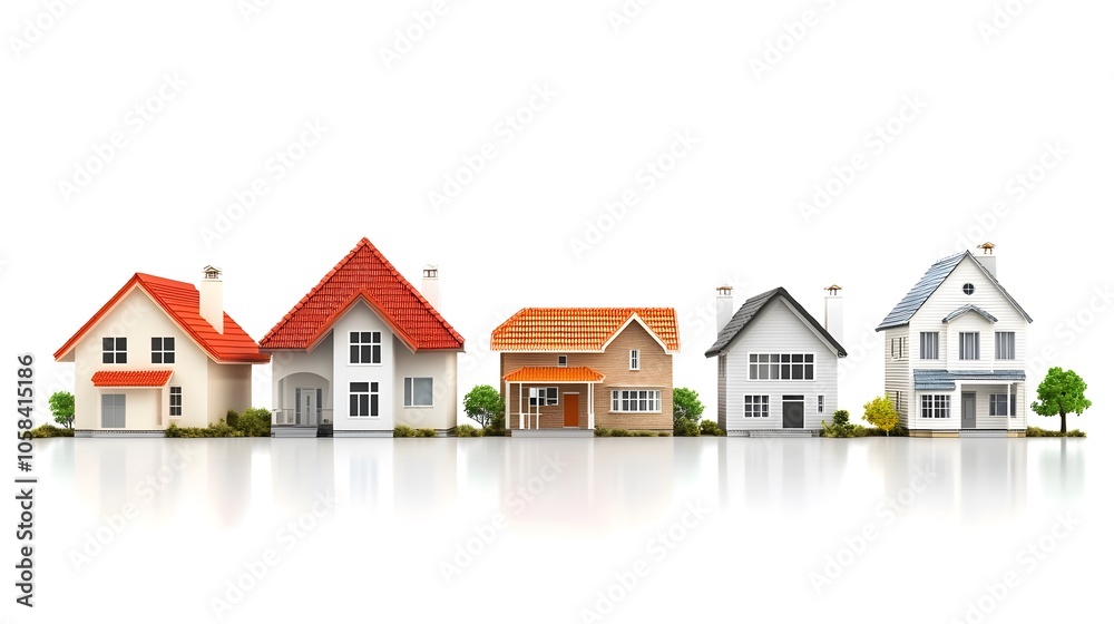Diverse styles of residential houses in a row Diverse styles of residential houses in a row