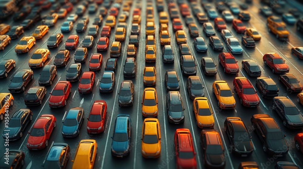 Obraz premium Endless Traffic Jam: An Aerial Perspective of a Dense Traffic Congestion