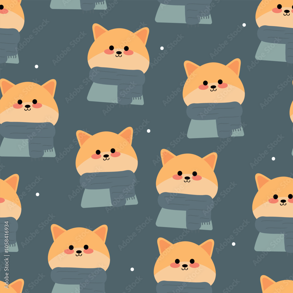 Seamless pattern cartoon fox in winter day. cute animal winter wallpaper for fabric print, gift wrap paper