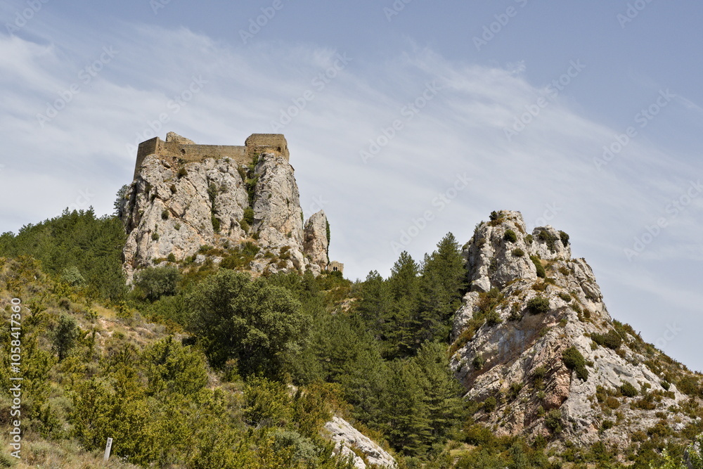 low angle shot of the romanic castle of loarre low angle shot of the romanic castle of loarre
