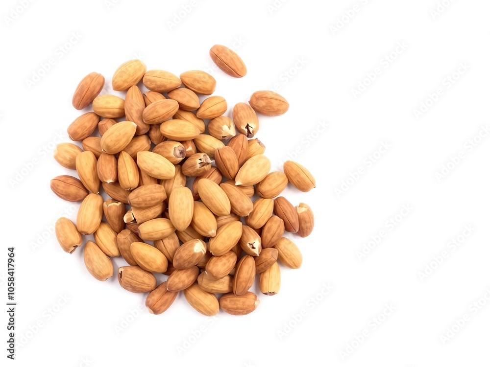 Pile of almonds on a clean white background, harvest, nut Pile of almonds on a clean white background, harvest, nut