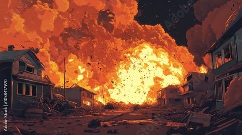 An illustration depicting the destructive impact emphasizes the consequences of devastation. This illustration captures the essence of destruction while providing ample copy space.