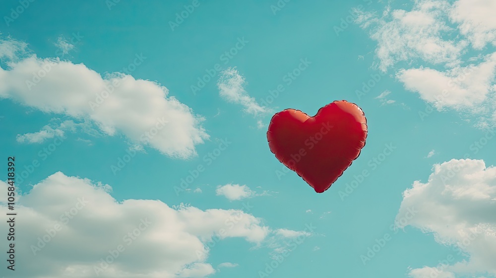 Red heart-shaped cloud against a blue sky embodies the concept of love and care, creating a serene backdrop for expressions of affection and tenderness. Ample copy space available. Red heart-shaped cloud against a blue sky embodies the concept of love and care, creating a serene backdrop for expressions of affection and tenderness. Ample copy space available.