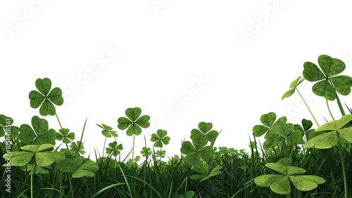 A clover field for St. Patrick's Da isolated on white background as transparent. PNG. AI GENERATED.