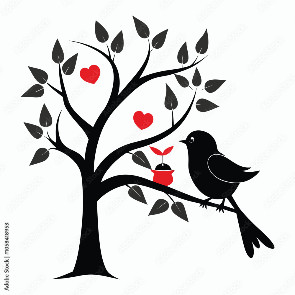 Fototapeta premium a love bird is tree food eating silhouette