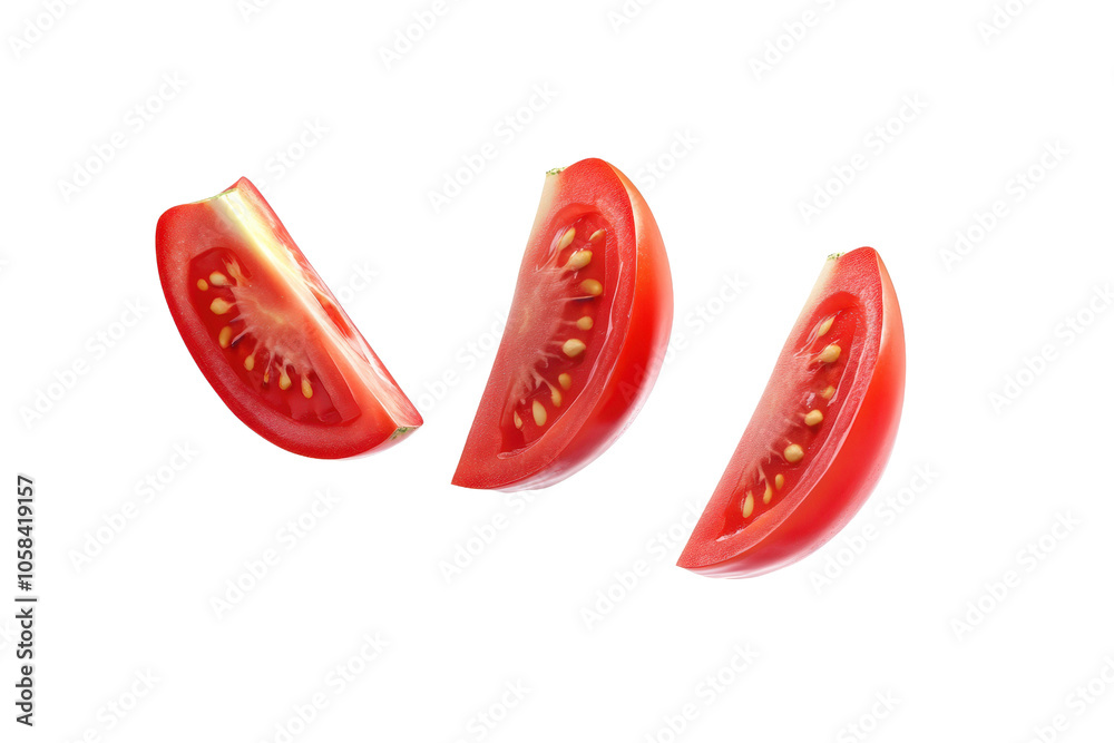 Sliced tomato pieces on a white isolated background. Sliced tomato pieces on a white isolated background.