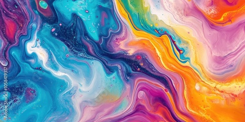 Wallpaper Mural Bright and colorful abstract liquid artwork representing a fantastical scene painted on canvas. This vivid canvas illustrates a creative and imaginative landscape. Torontodigital.ca