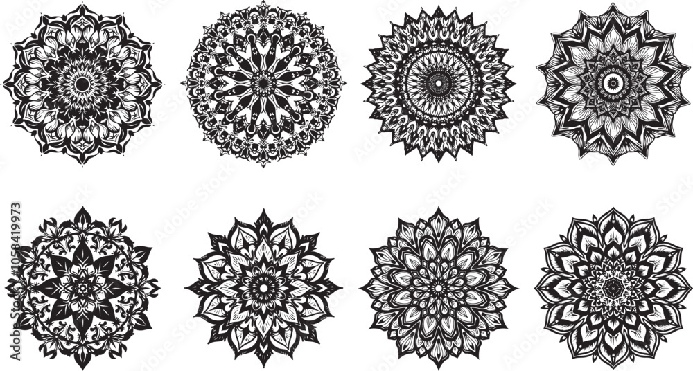 Symmetrical Floral Mandala Patterns for Tattoos and Decorative Art Symmetrical Floral Mandala Patterns for Tattoos and Decorative Art