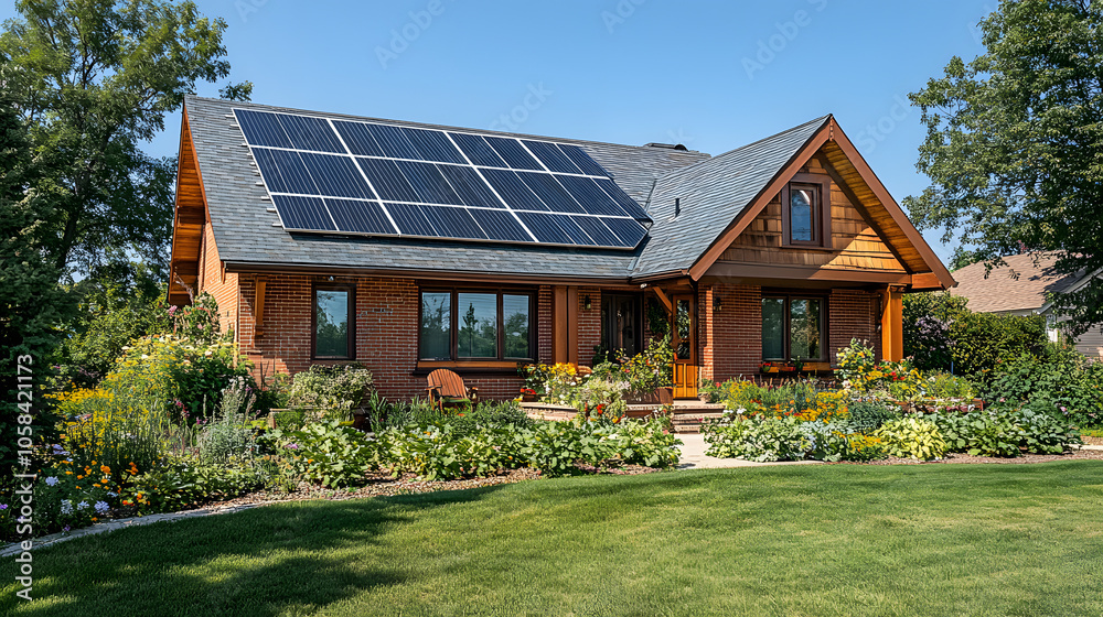 Rustikales Landhaus mit Solarpanelen und Bauerngarten Rustikales Landhaus mit Solarpanelen und Bauerngarten