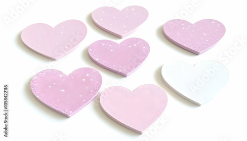 Seven pink and white hearts in a heart shape.