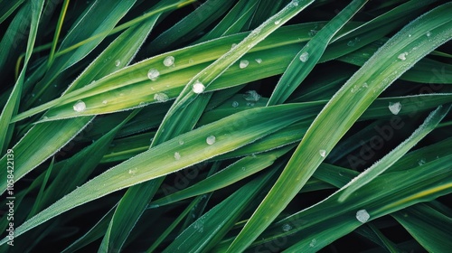 Dew Drops on Green Grass Blades