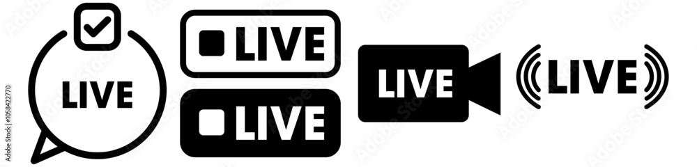 Live streaming red icon set. live broadcasting buttons and symbols. online stream icons. live stream logo. vector illustration transparent background. Live streaming red icon set. live broadcasting buttons and symbols. online stream icons. live stream logo. vector illustration transparent background.