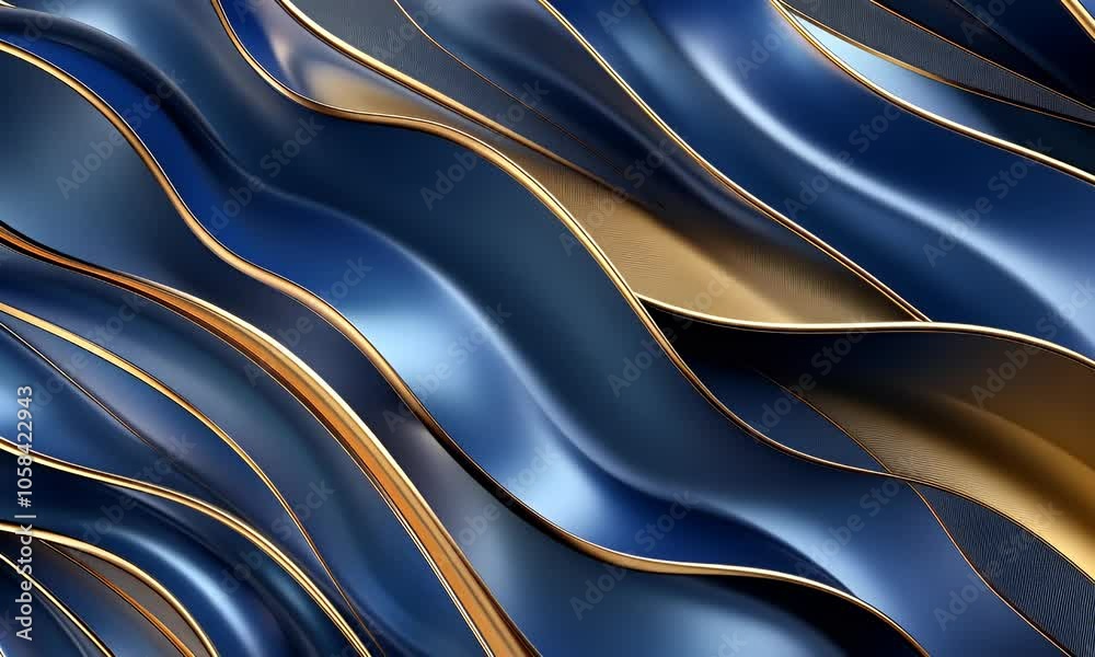 Abstract blue and gold background with wavy patterns, 3d rendering ...