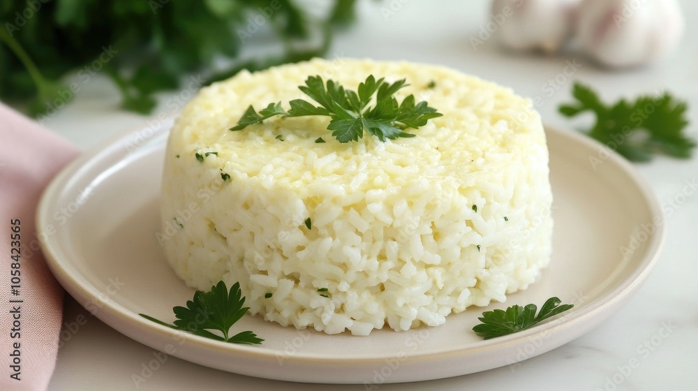 Freshly Cooked Rice with Herbs on a Plate Freshly Cooked Rice with Herbs on a Plate