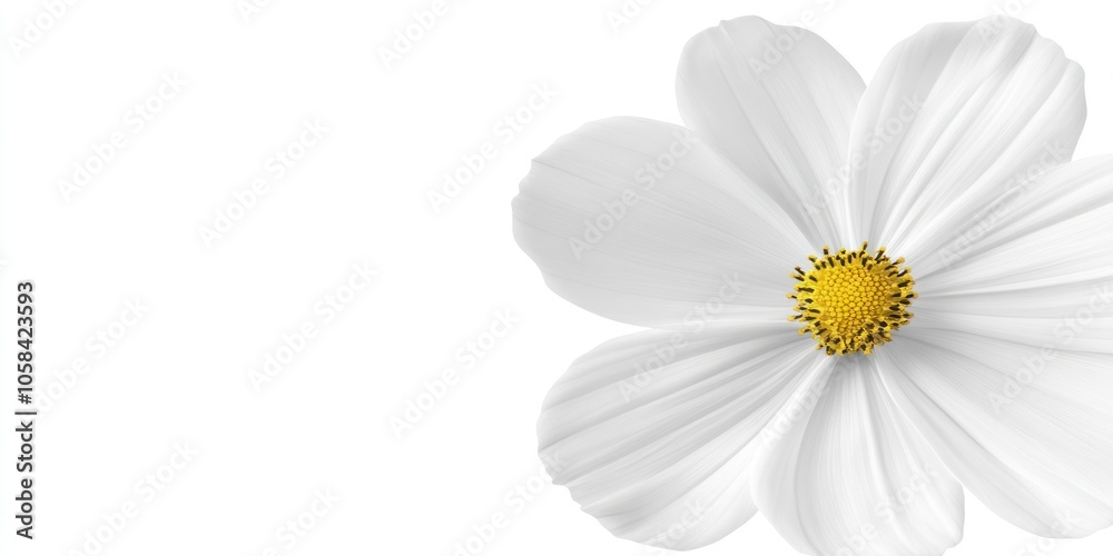 Obraz premium A close-up of a white flower with delicate petals and a yellow center, symbolizing beauty.