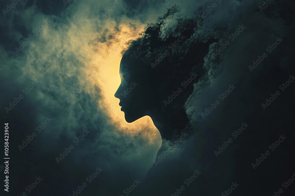 introspective scene in concept art for mind power and mental growth on a soft, dark background introspective scene in concept art for mind power and mental growth on a soft, dark background