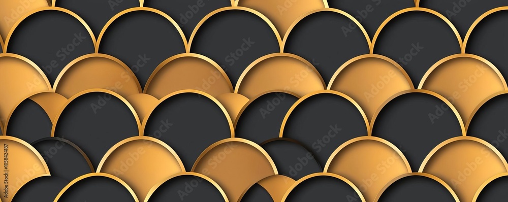 Fototapeta premium An elegant pattern featuring golden and black scalloped shapes, creating a rich visual texture suitable for various design projects.