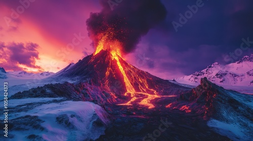 Volcano Eruption at Sunset