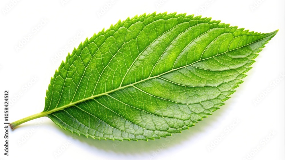 Obraz premium Green leaf isolated on white background with reflection