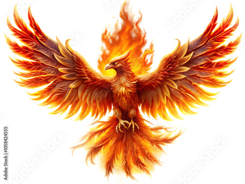 Majestic Fiery Phoenix Soaring in Glory isolated on white background as transparent. PNG. AI GENERATED photo