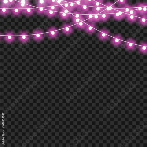 Christmas and New Year Festive Pink String Lights Decoration Vector