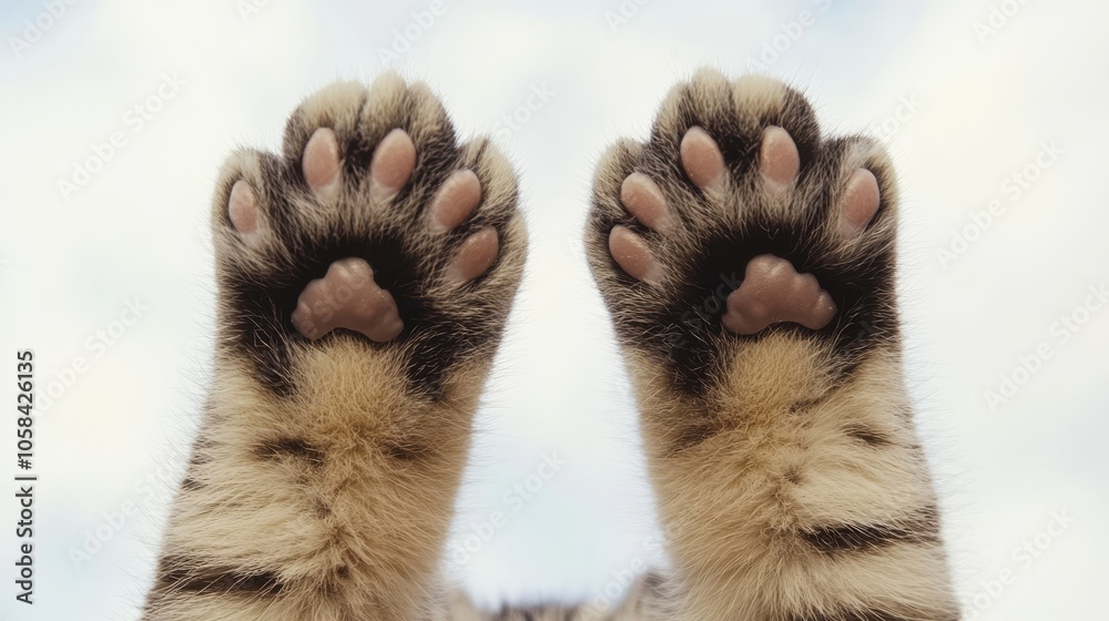 Obraz premium A pair of fluffy cats highfiving each other in midair, symbolizing teamwork and humor in a lighthearted manner.