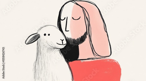 Drawing of Jesus with the lamb symbolizing care, compassion and protection.